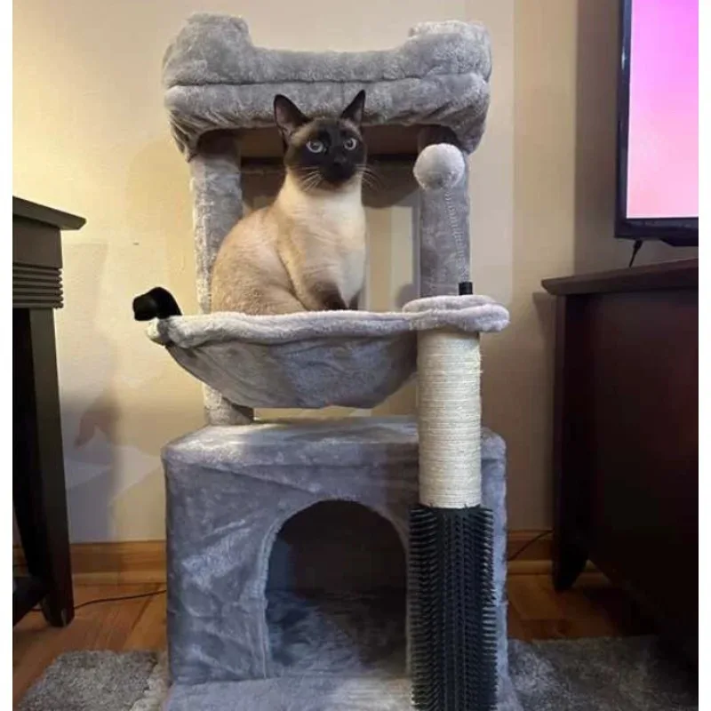 Multi Functional Three-layer Three Nest Cat Climbing Frame, Thickened Sisal Column 40cm, Widened Hammock, Detachable Cleaning