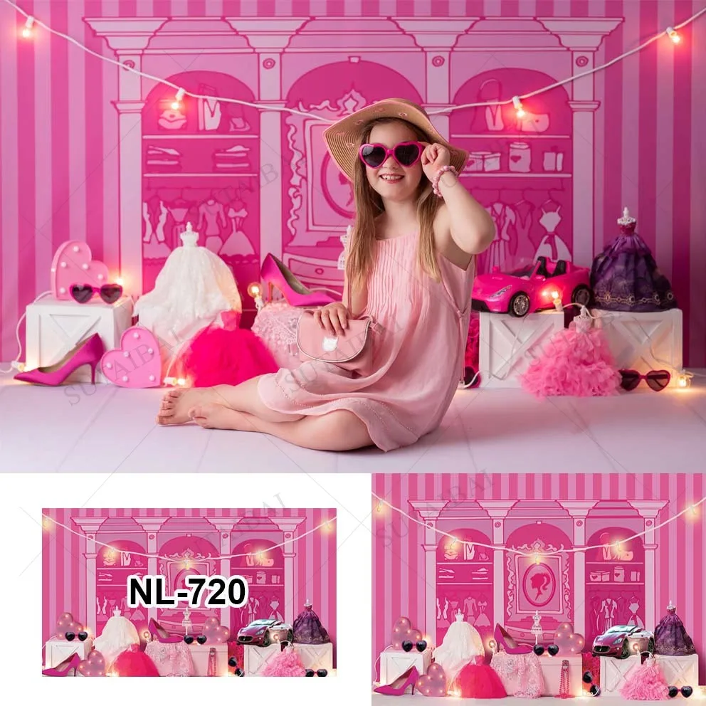 

Princess Birthday Party Photography Background Pink Room Decoration Dreamy Scene Girl Cake Smash Happy Sweet Photocall Backdrops