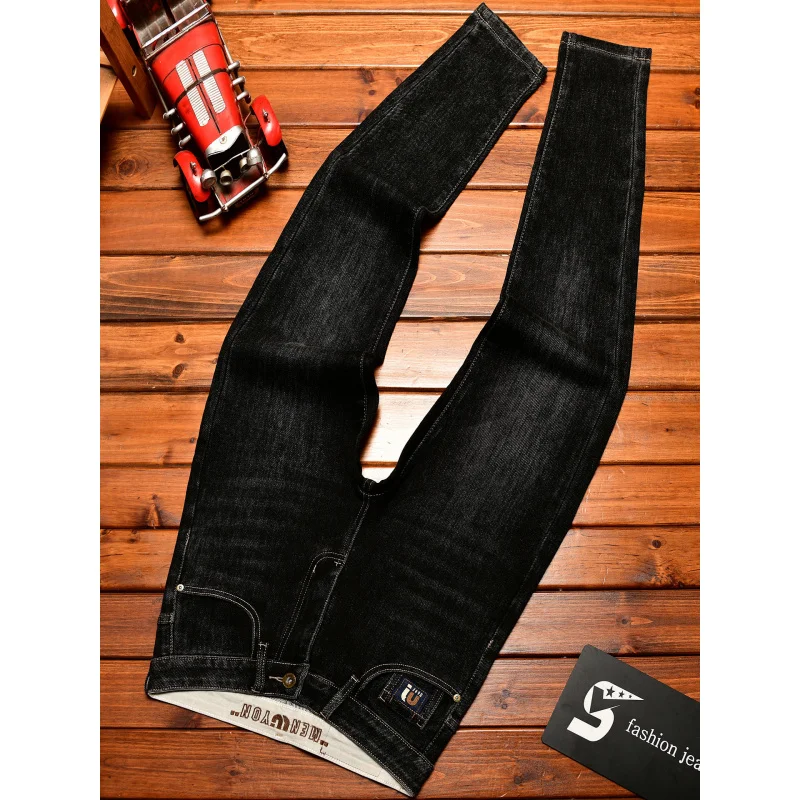 

2025 NEW Autumn and winter black jeans men's fashion trend stretch denim slim fit small foot version versatile casual pants