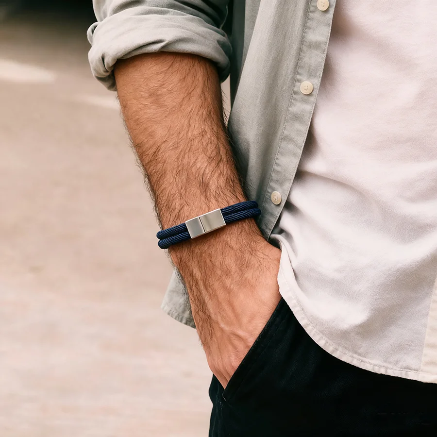 

Punk Bilayer String Bracelet Man Apparel Accessories Magnetic Buckle Stainless Steel Chain Braslet Cycling Cool Homme Jewelry