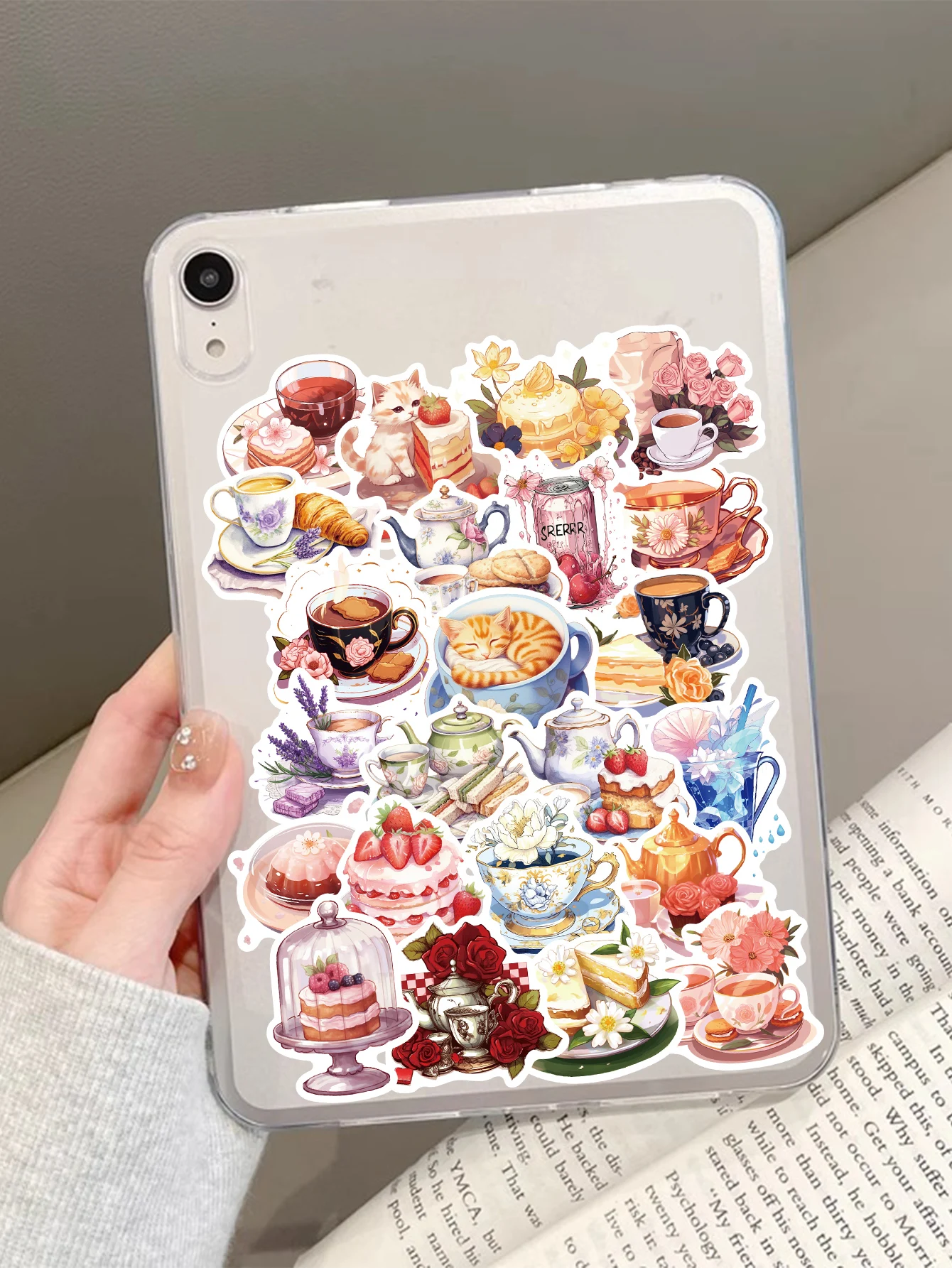 Tarde Chá Bolo Adesivos Estéticos, Decalques Kawaii, Papelaria Telefone, Etiqueta Brinquedos para Criança, Laptop, Notebook, INS Estilo, Bonito, 50 Pcs