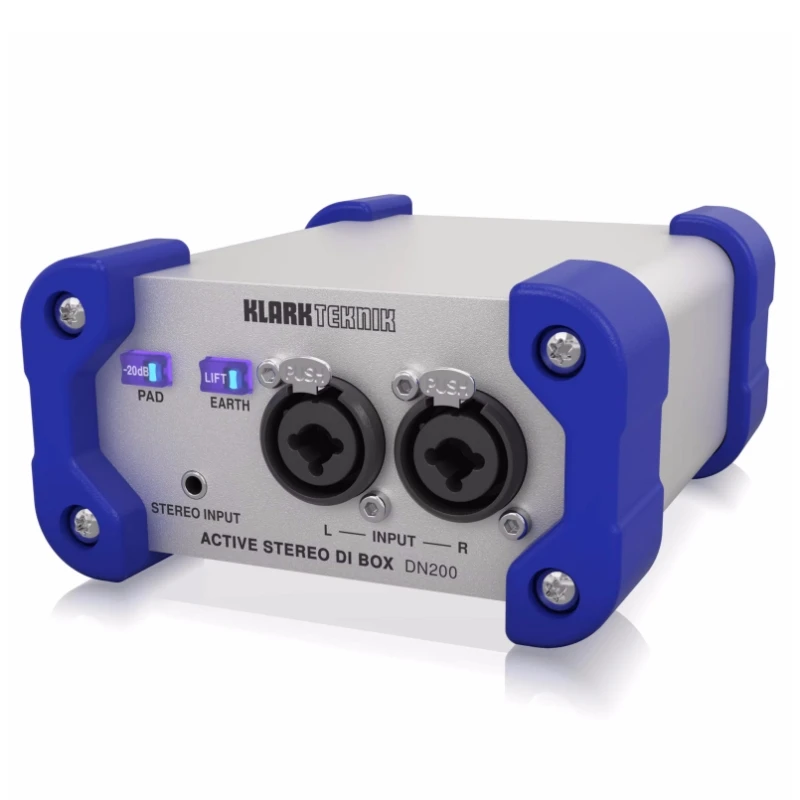 KLARK TEKNIK DN200 صندوق DI نشط ثنائي القناة مع نطاق ديناميكي ممتد وخيارات المبلغ/القسم لمجموعة ديناميكية ممتدة