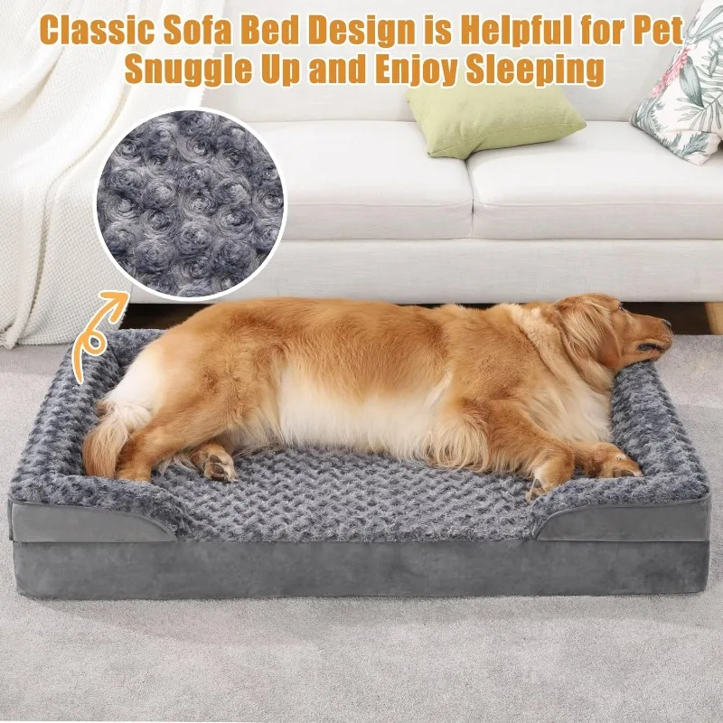 Orthopedic Dog Beds Large Sized Dog Couch Waterproof Dog Bed Washable Dog Bed Egg Foam Pet Bed with Removable Bolster & Nonskid