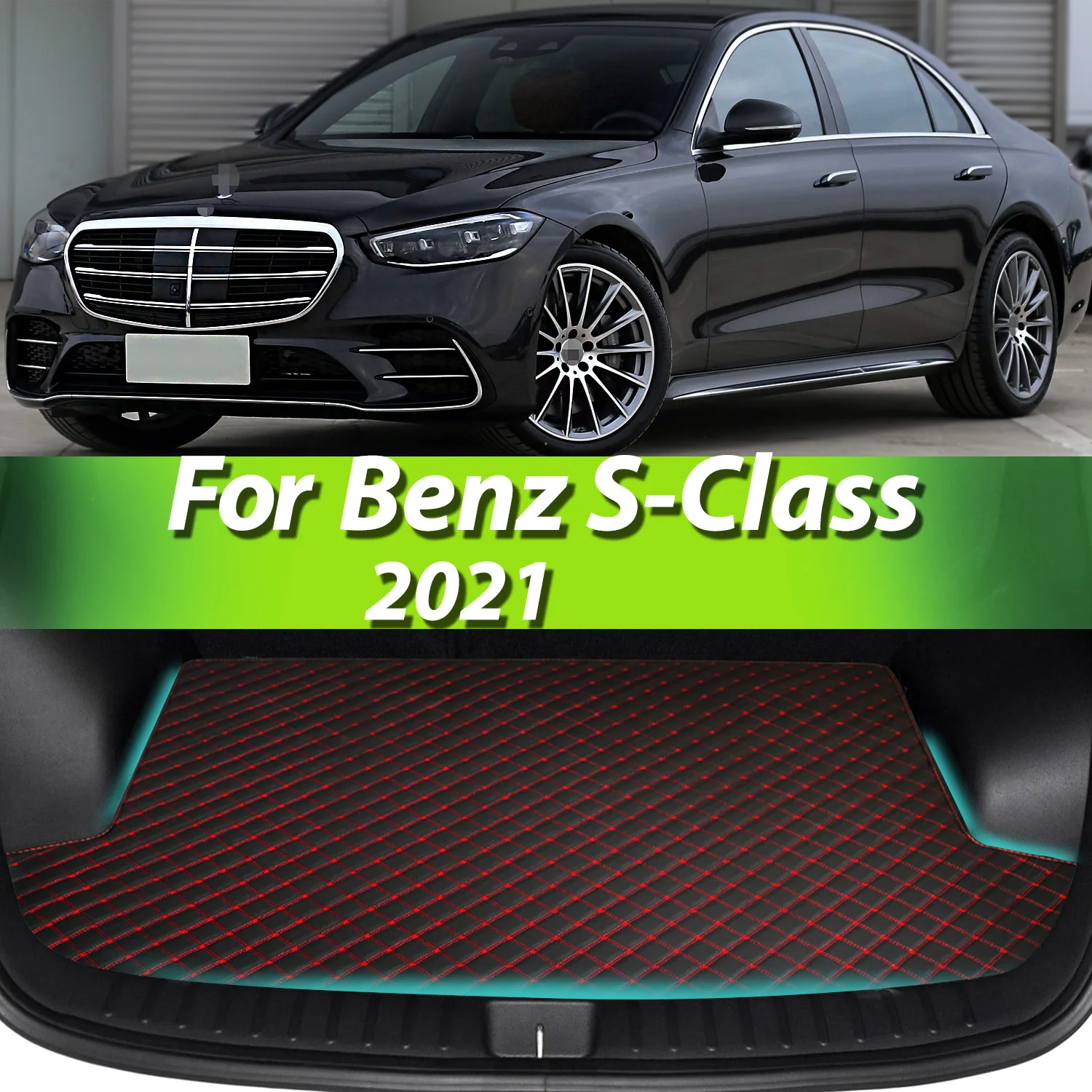 

For Benz S-Class 2021 Artificial Leather Car Trunk Mat Rear Trunk Cargo Protective Mat Car Interior Accessories