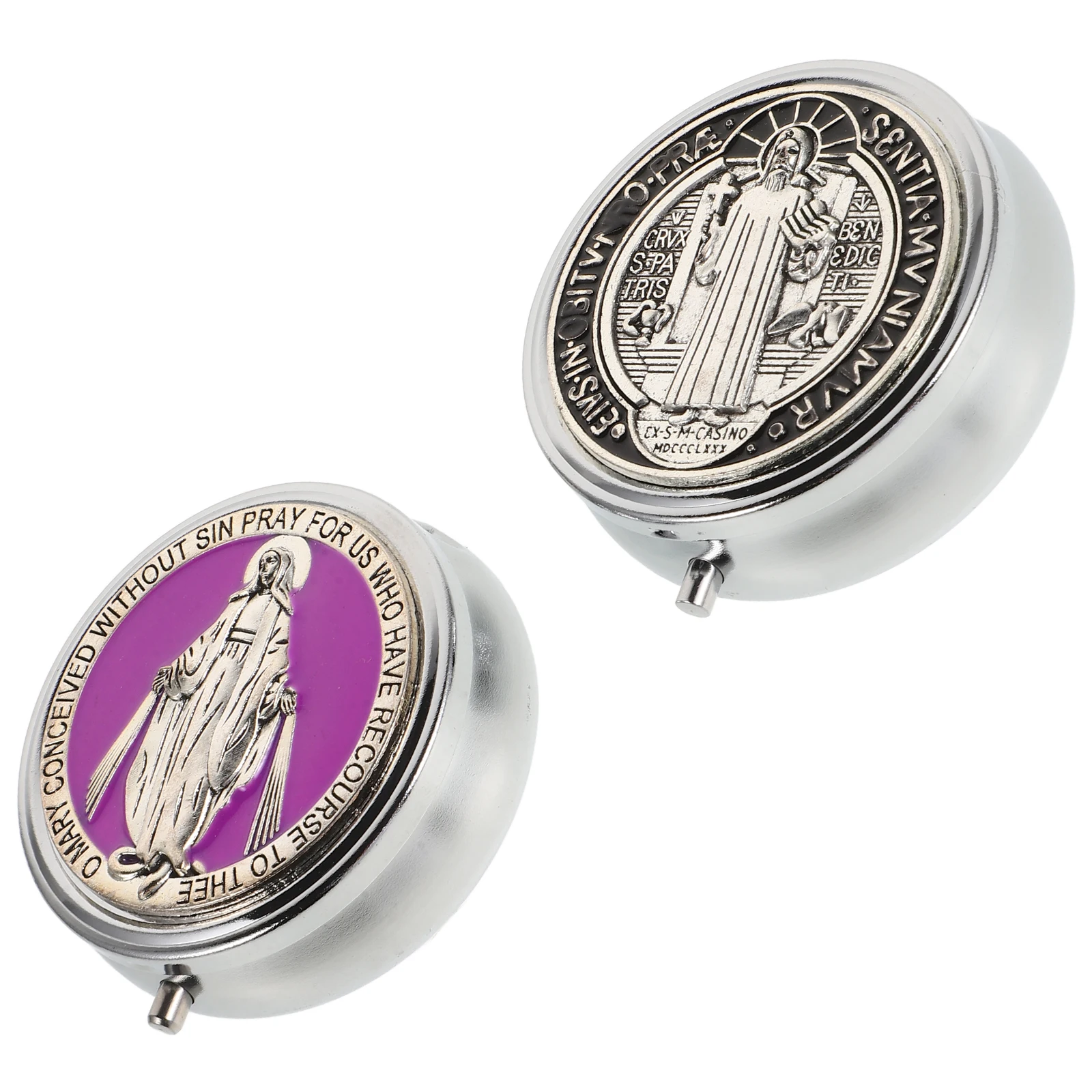 

2pcs Rosary Necklace Box Jewelry Case Vintage Zinc Alloy Packaging Boxes Religious Organizer Small Storage Container