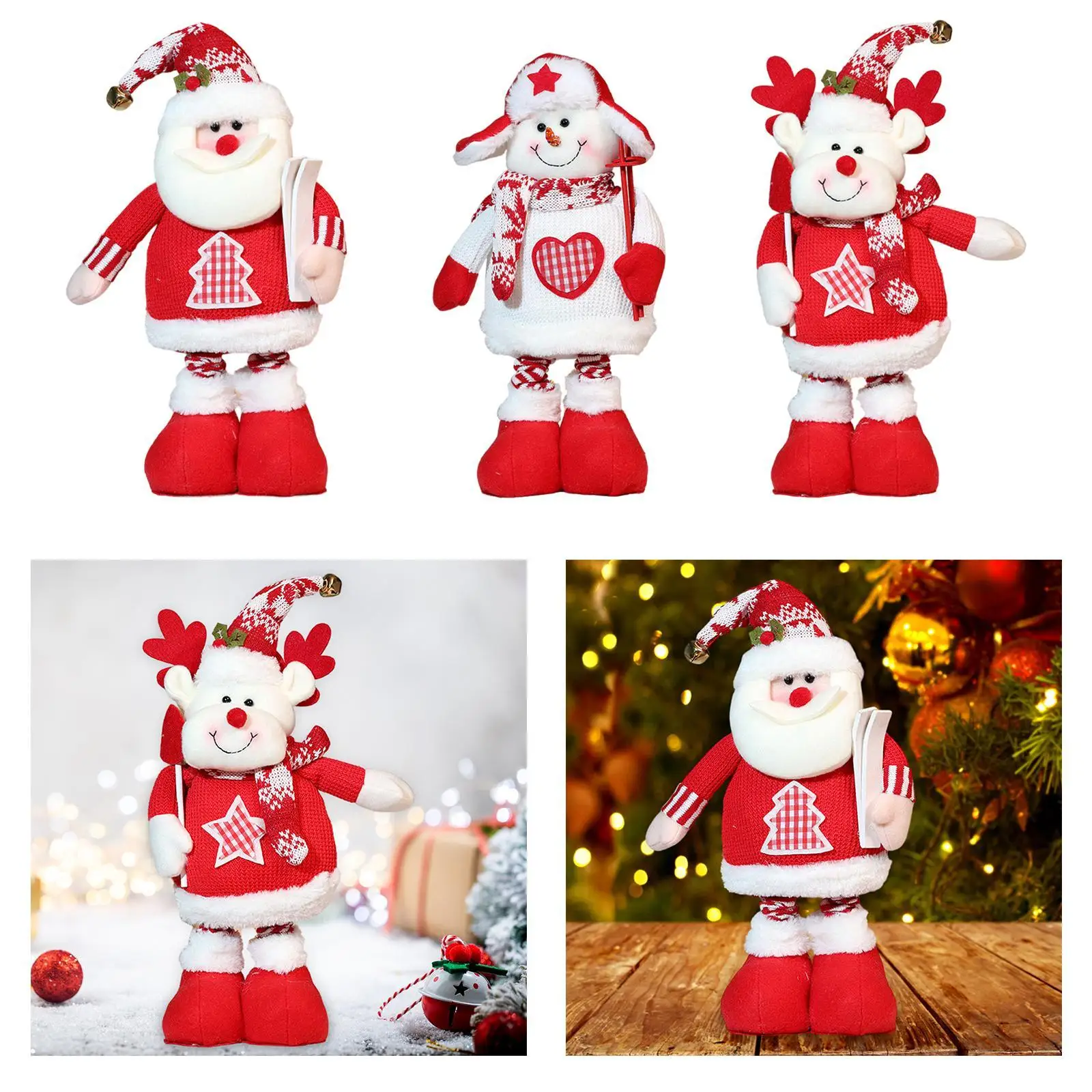 Stretchable Christmas Doll Creative Standing Christmas Doll with Retractable Legs for Window Bedroom Holiday Living Room Party