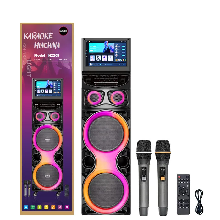 H2203 Large-Screen Karaoke All-in-One Speaker High-Power Wireless Networked Hi-Fi Audio System Plastic 2 Microphones Home