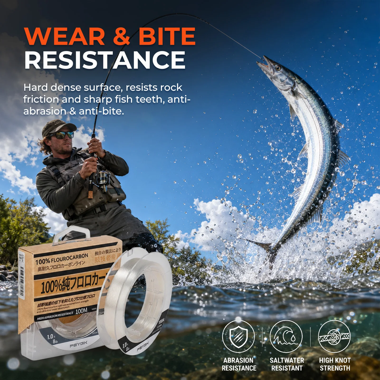 100M/109YDS 100% Fluorocarbon-Schnur Monofilament-Angelschnur Unsichtbar Unter Wasser 5,4-14,0Kg Süßwasser-Angelzubehör – Detail 6