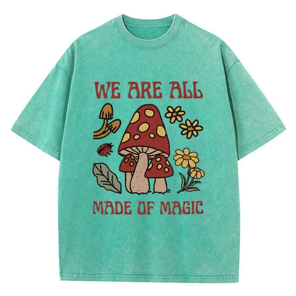 Sommer Frauen Baumwolle gewaschen T-Shirts Wir sind alle aus magischen Druck Streetwear O-Ausschnitt lose weiche Kurzarm weibliche Kleidung gemacht