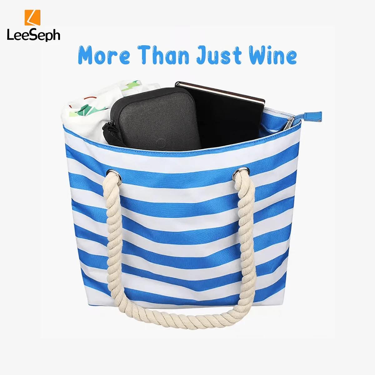 Leeseph Beach Wine Tote Bag with Hidden Dispenser, Easy Pouring, Wine Cooler Bag for Picnics, Camping, Travel, Party, Dinner