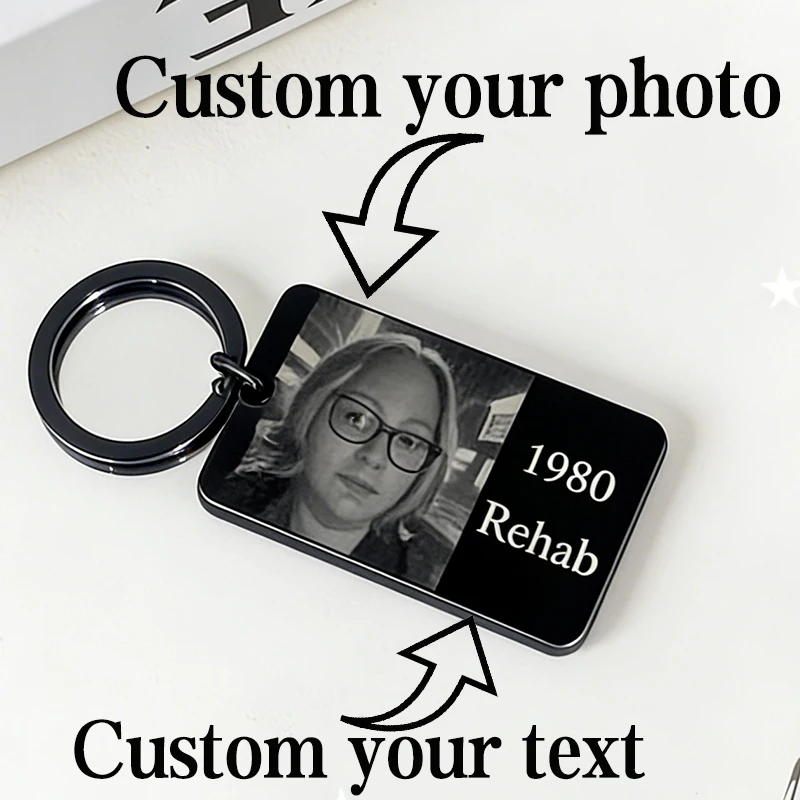 

Custom Your Photo Name Date Stainless Steel Keychain for Woman Man Laser Engraved Portrait Image Personalized Gift Car Key Ring