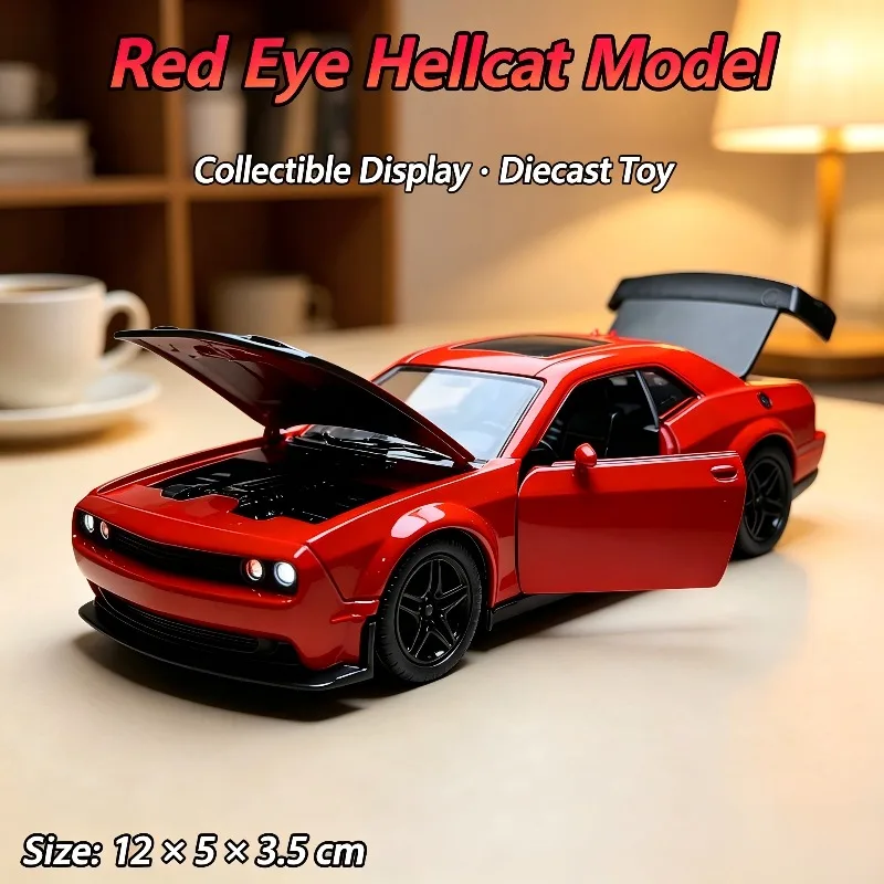 1:36 Dodge Challenger Hellcat Alloy Car Model, Pull Back Diecast Toy, Collectible Muscle Car, Christmas Gift for Kids