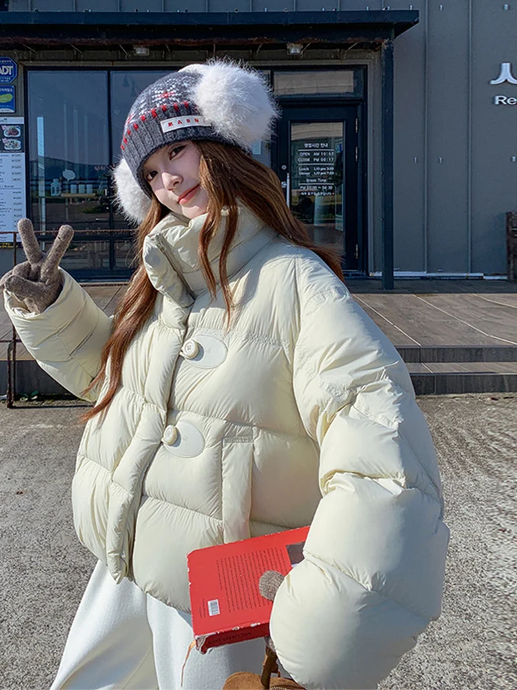 

Women's ort Puffer Jaet Bread Sle Du down Stand Collar Warmth 90 White Du Feather Outerwear Casual Faion