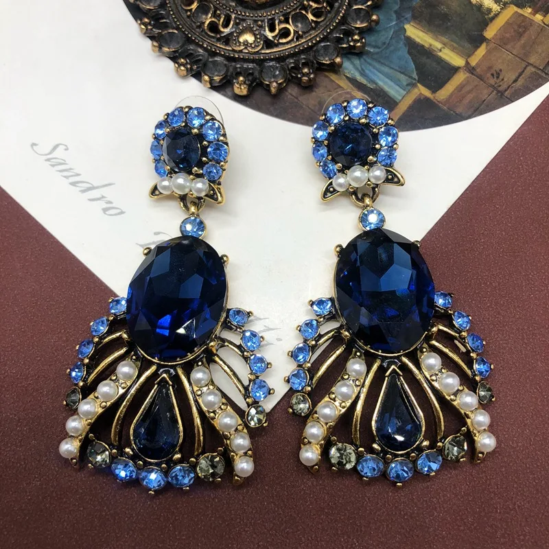 

European and American exaggerated sapphire long earrings