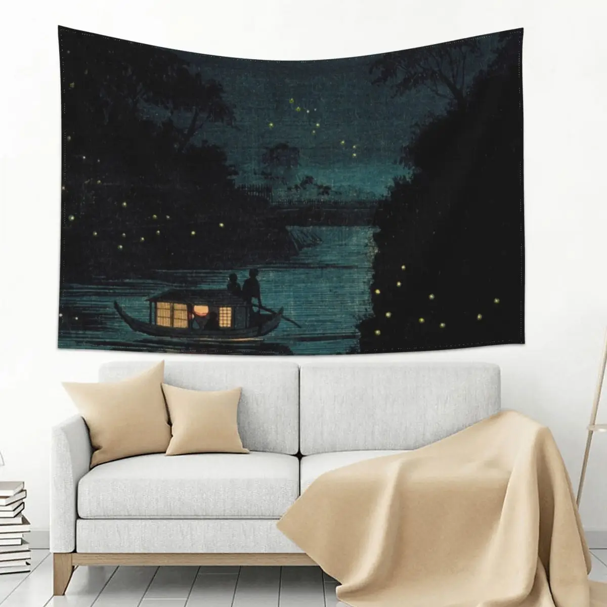 

Fireflies at Ochanomizu (1880) By Kobayashi Kiyochika Tapestry