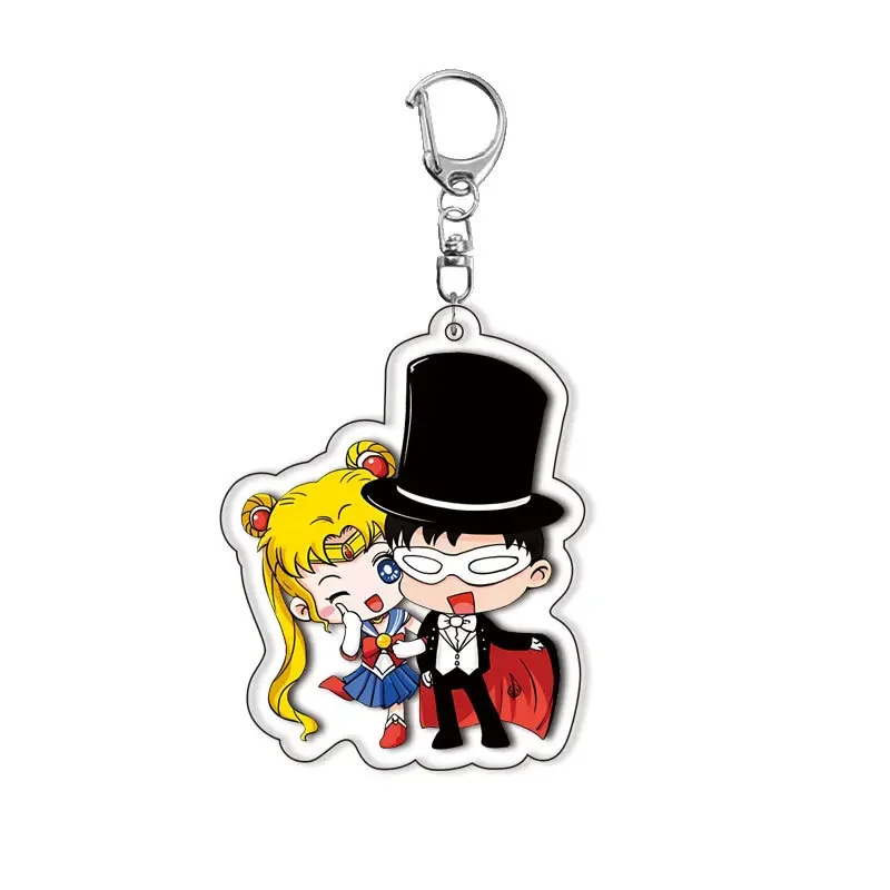 Anime Sailor Moon Acrylic Keychain Cute Pendant Keyring Charm Usagi Tsukino Mamoru Chiba Chibiusa for Bag Backpack Decor Gift