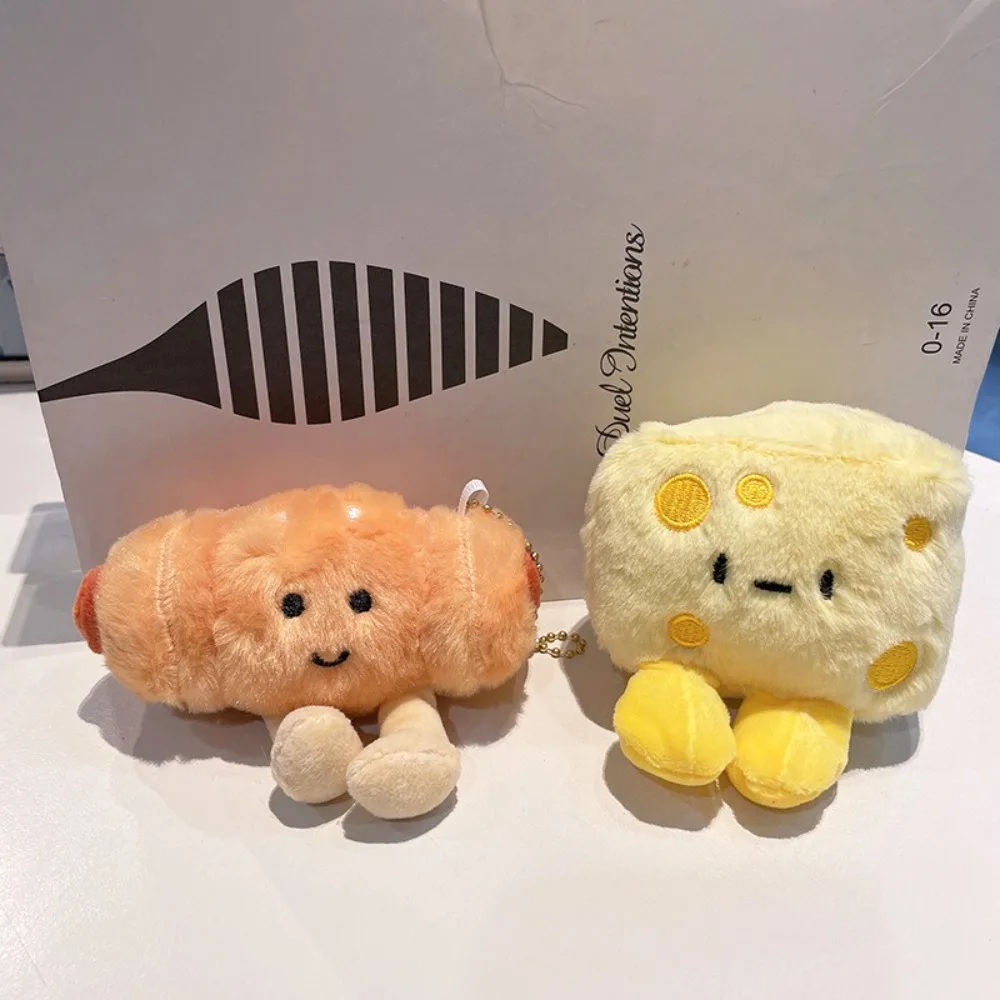 Creative Simulation Bread Plush Pendant Toy Stuffed Fluffy Soft Car Keyring Croissant Cheese Bag Charms Ornmant Valentine's Day