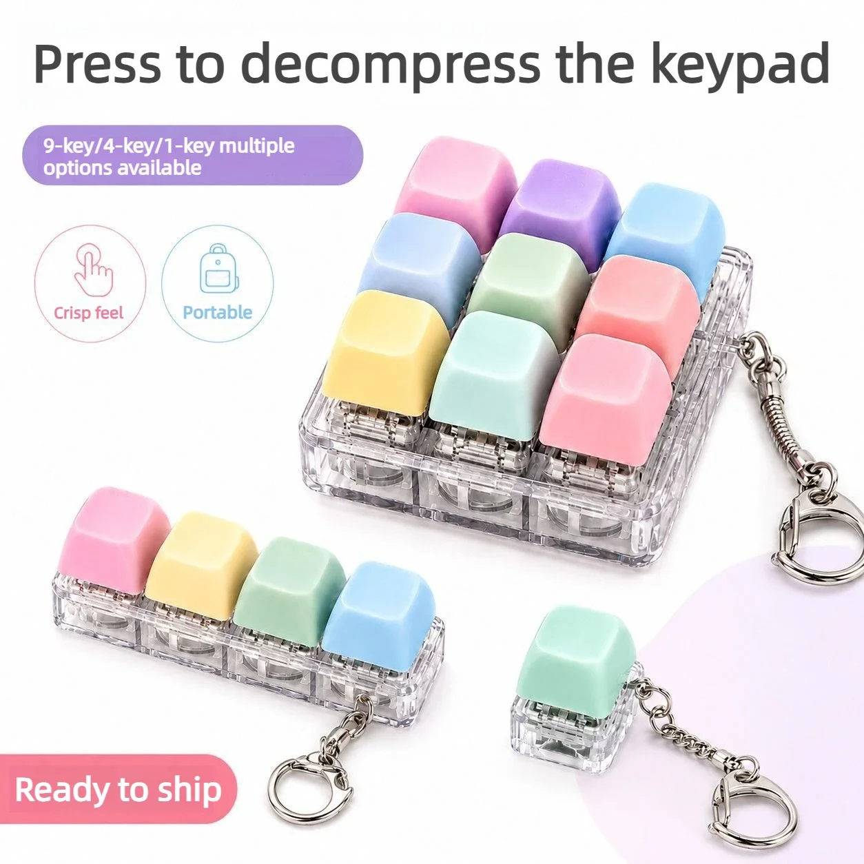 1/4/9 Buttons Keyboard Clicker Fidget Keychain, Mechanical Tactile Stress Relief Sensory Toy for Birthday Gifts