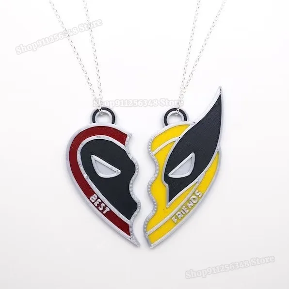 2024 New Movie Deadpool & Wolverine Necklace Marvels Superhero Figure Pendants Love Heart Combination for Best Friends Jewelry