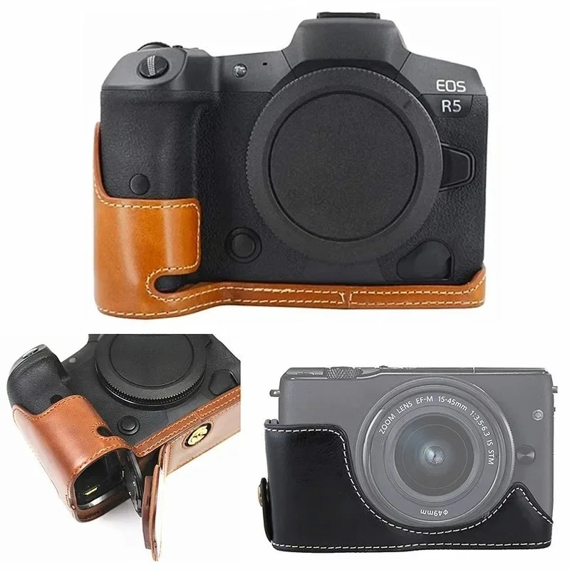 Canon EOS R5 R6 R7 R10 Leather Half Case
