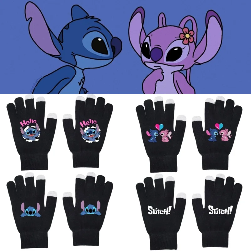 NEW Kawaii Disney Stitch Outdoor Sports Gloves High Quality Touch Screen Glove Soft Warm Elastic Knit Mittens Cycling Ski Glove