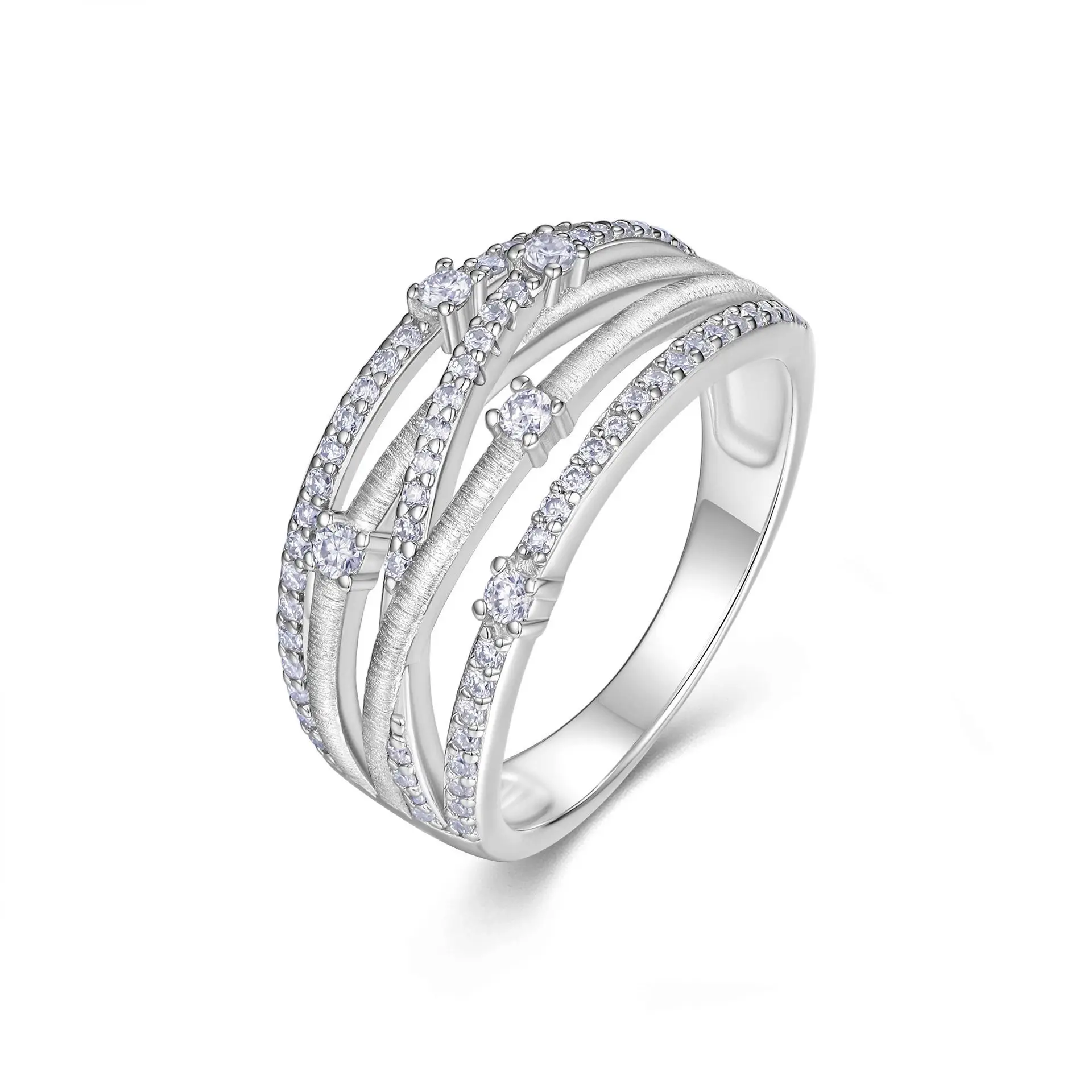 High-End Intertwined Moissanite Statement Ring, 925 Sterling Silver Multi-Layer Band, Exquisite Fine Jewelry for Daily Wear