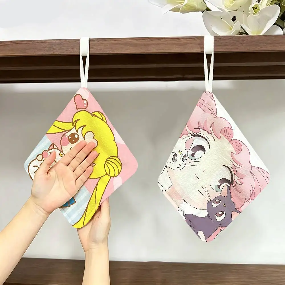 S-SAILOR Anime M-MOON Polyester Cotton Hand Wiping Towel, Hanging Towel, Quick Dry for Kitchen Bathroom Daily Supplies