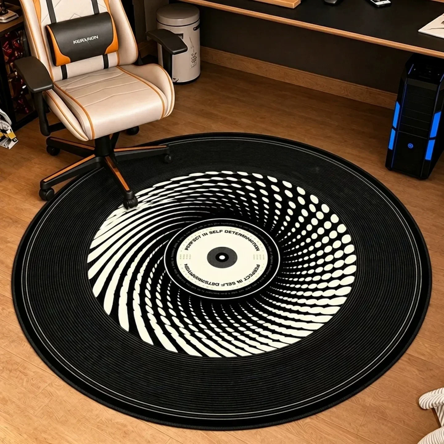Vinyl Record-style Round Rug for Living Room Bedroom Mats Non-slip Carpet Light Luxury Lounge Gaming Room Rugs Chair Floor Mat