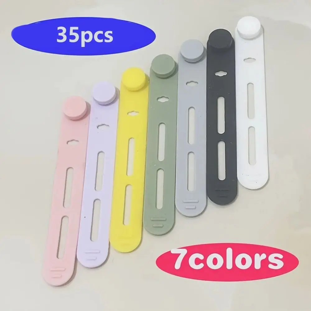 35Pcs Silicone Silicone Cables Ties Reusable Buckle Design Cord Cable Organizer 7 Mixed Colors Flexible Ties Cable Tie Clip