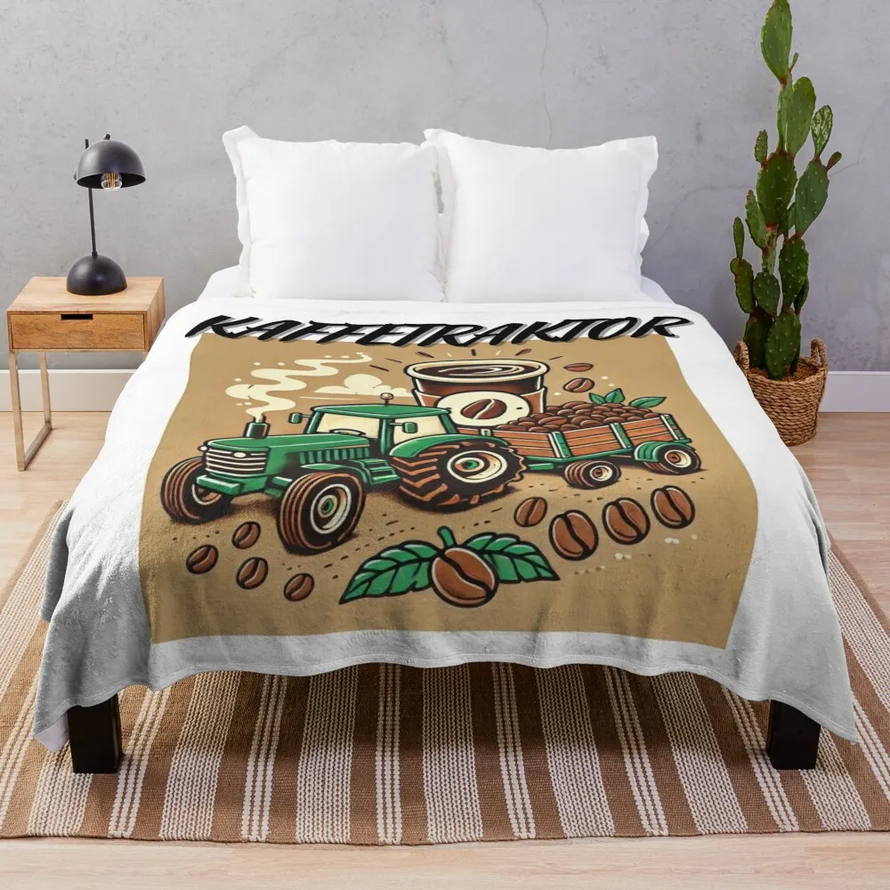 kaffetraktor Tractor with Coffee Beans Illustration Throw Blanket Personalized Gift Kid'S Blankets