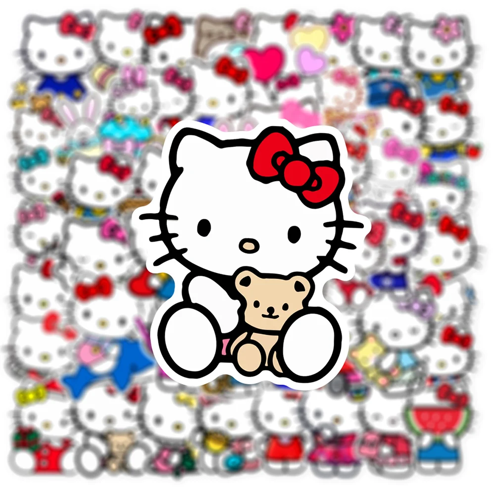 Bonito Olá Kitty Sanrio Anime Adesivos para Crianças, Decalques dos desenhos animados, Brinquedo, Telefone, Notebook, Mala, Kawaii Graffiti Adesivo Decoração, 10 Pcs, 30 Pcs, 50Pcs