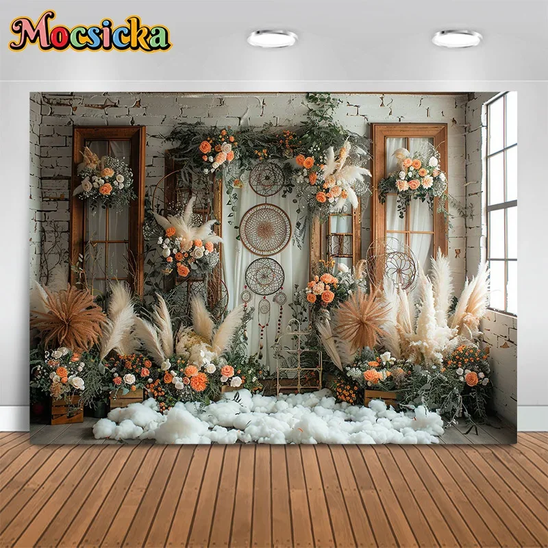 Mocsicka خلفيات للتصوير الفوتوغرافي البوهيمي عيد ميلاد سعيد خلفية شرابة ديكور الكبار الاطفال صورة كعكة سحق استوديو راية #2