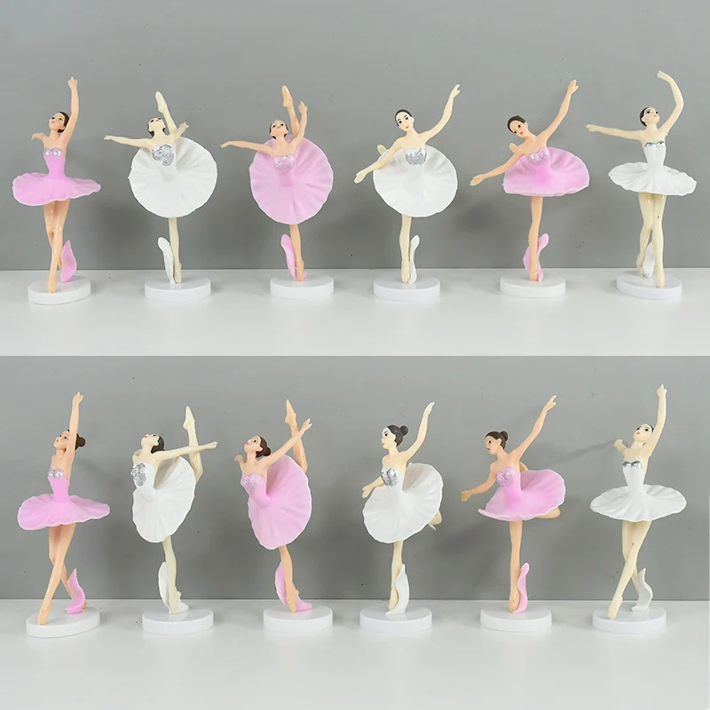 Pink White Dancing Ballet Girl Plastic Figurine Cake Decor Mini Ballerina Cake Topper per forniture per torte per feste di compleanno di nozze