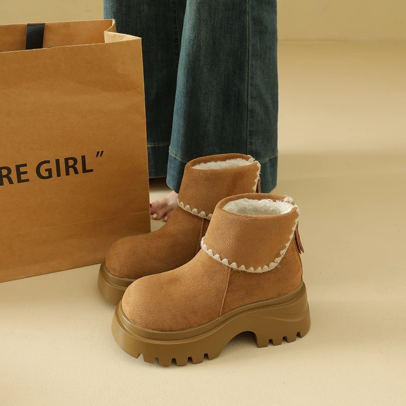 

Thick Bottom Pure Color Simple Design Short Boot Rubber Upper Comfortable Polyurethane Sole Casual Chic Women's Snow Boots