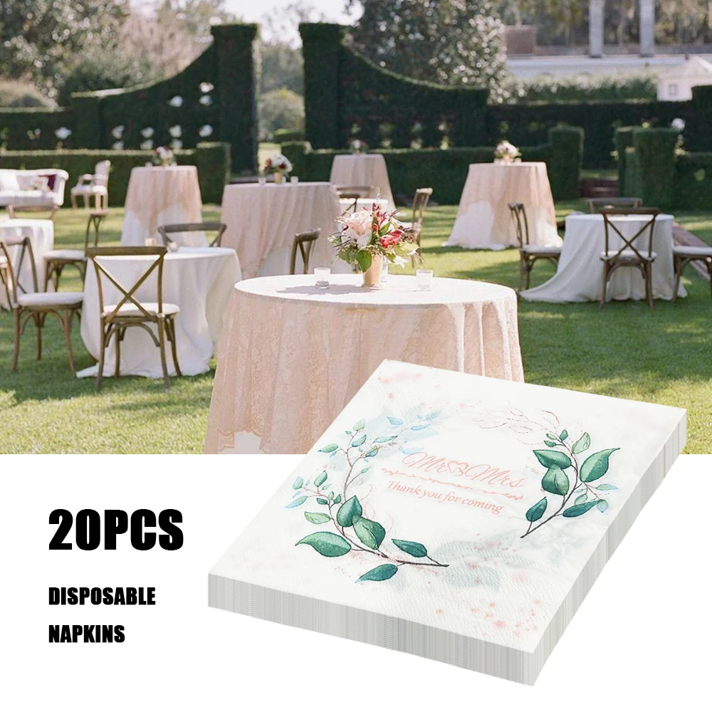 20Pcs 2 Layers Eco-Friendly Square Cocktail Table Tissue Wedding Welcome Words Disposable Party Birthday Colorful Napkins