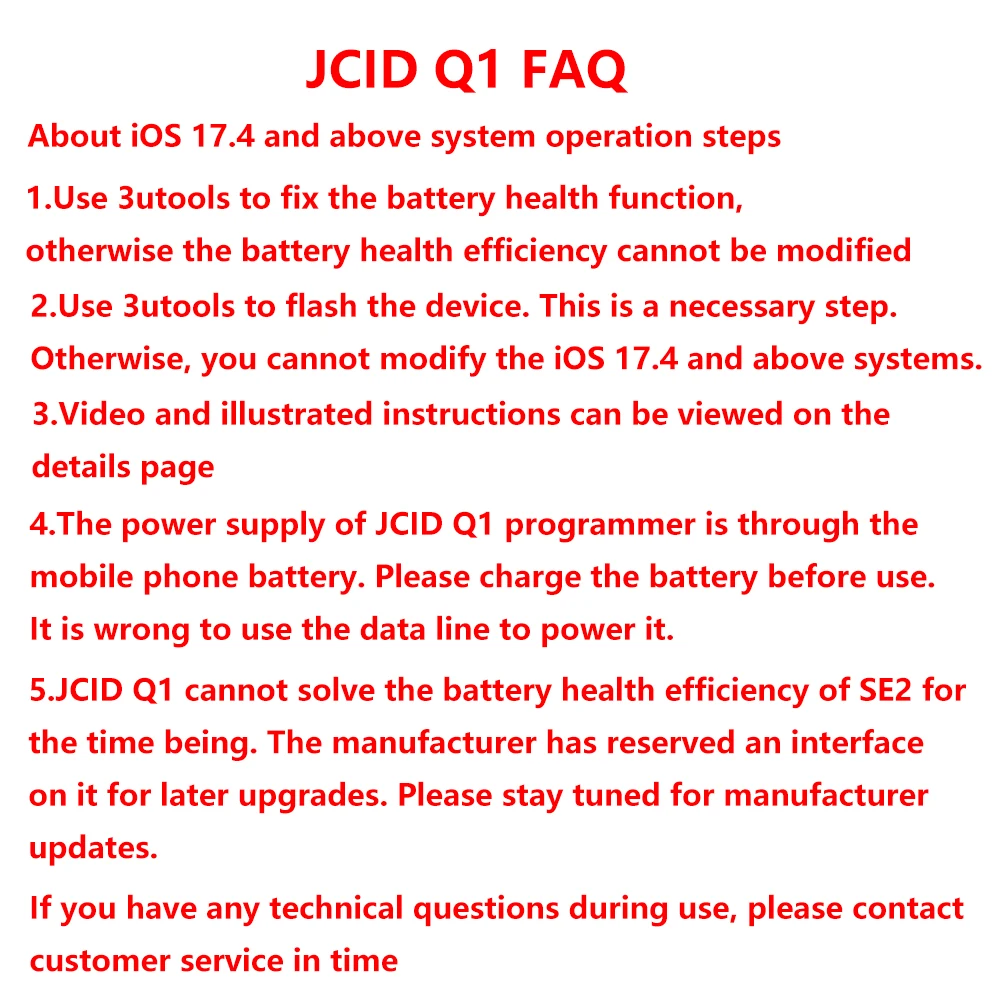 JC JCID Q1 Programmer Battery Health Quick Repair Board for Increase iPhone 11-15 Battery Health 100% Solve Window Pop-up Issue