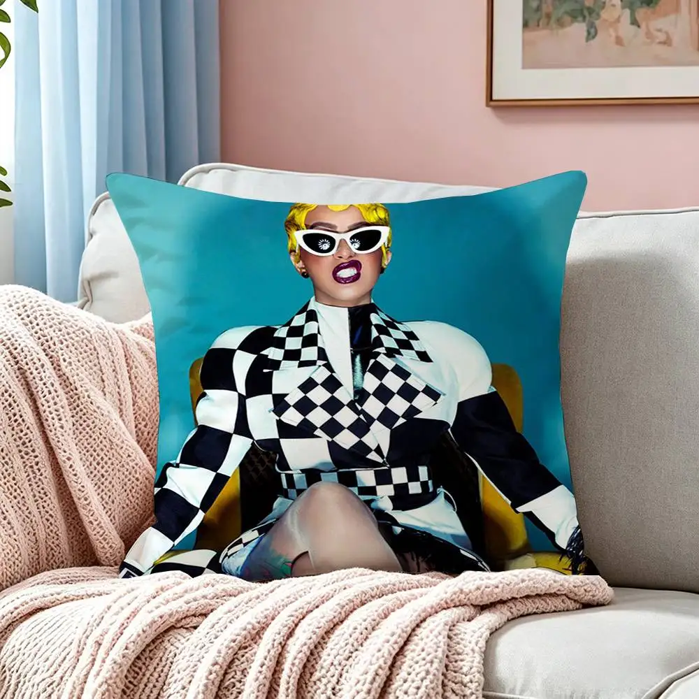 C-Cardi B Little Miss Drama Rap Queen Square Double-Sided printed Pillow Case Bedroom Bedside Pillow Sofa Cushion Cover