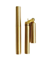 Retro Brass Gasoline Lighter Cylindrical Mini Thin Nunchaku Lighter Silver Brass Color