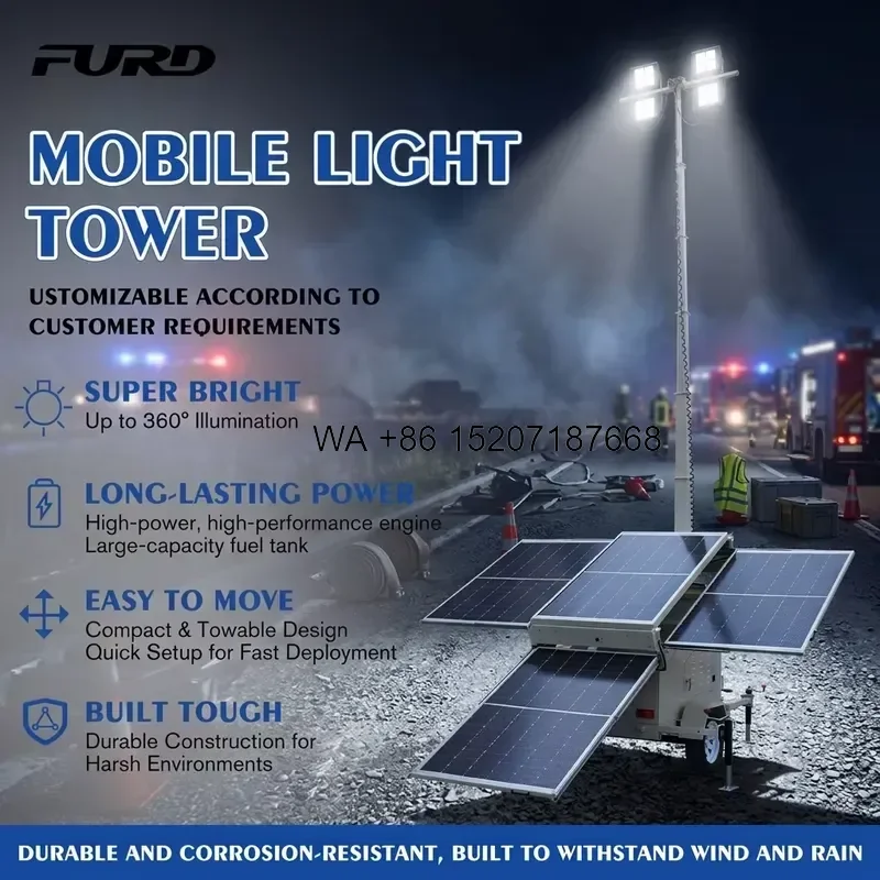 Wmwmnu Hot Sale Solar Light Tower Hybrid Genset Solar Panels Solar Energy System LED Working Light for Outdoor