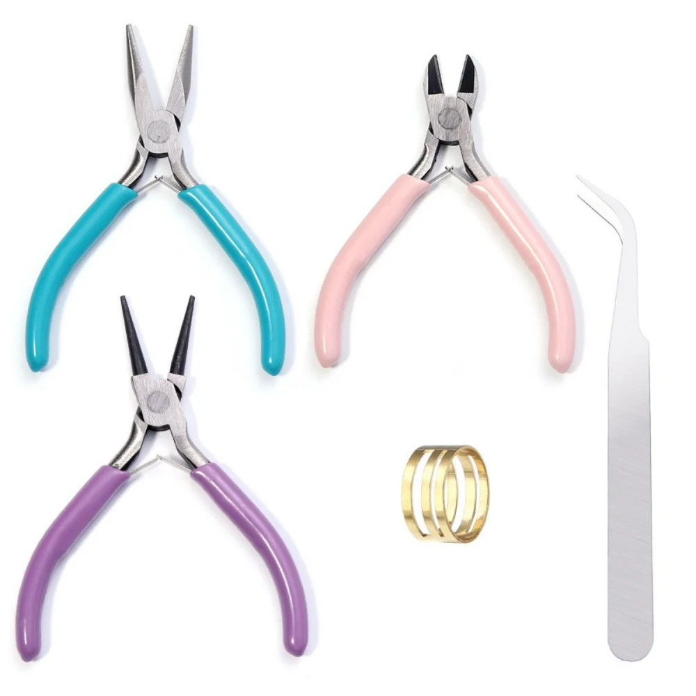Portable 3 Color Metal Pliers Tool Set Jewelry Making Round Nose Plier Tweezers Kit for Handcrafts Beading Sewing DIY Supplies