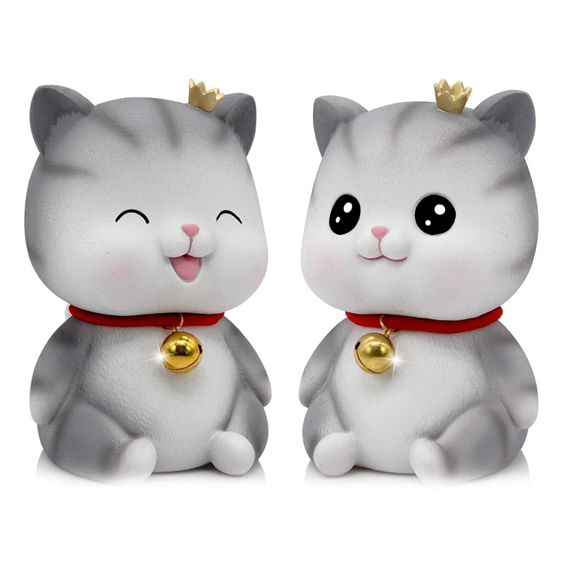 2 Pcs Cute Cat Decorative Saving Bank, Coin Bank Money Piggy Bank Help Form Right Money Habits,Eyes Closed & Eyes Open