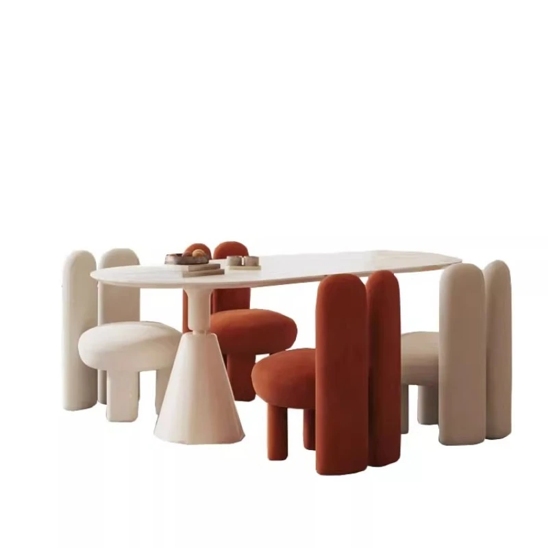 

Cream style Internet celebrity dining table and chair combination, designer personality light luxury simple special-shaped