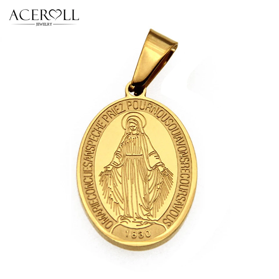 ACEROLL Stainless Steel Pendant of Miraclous Medal, Our Lady of Miraculous, Virgin of Miraculous