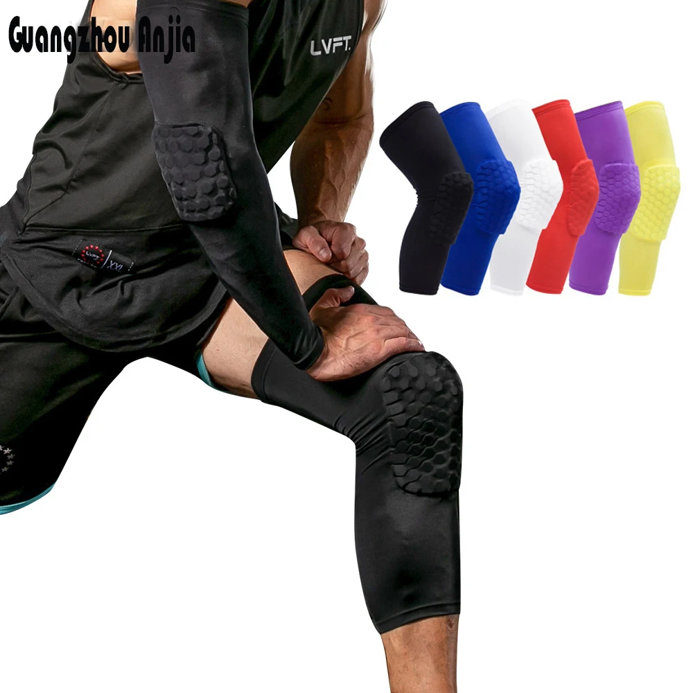 

Extended Compression Leg Sleeve with Hexpad Protective Pad (One pair) Cycling running basketball leg and knee protectors