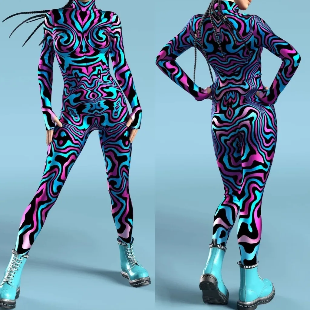 

Unisex Cyber Punk 3D Digital Printing Halloween Party Role Play Outfit Women Men Cosplay Costume Carnival Jumpsuit