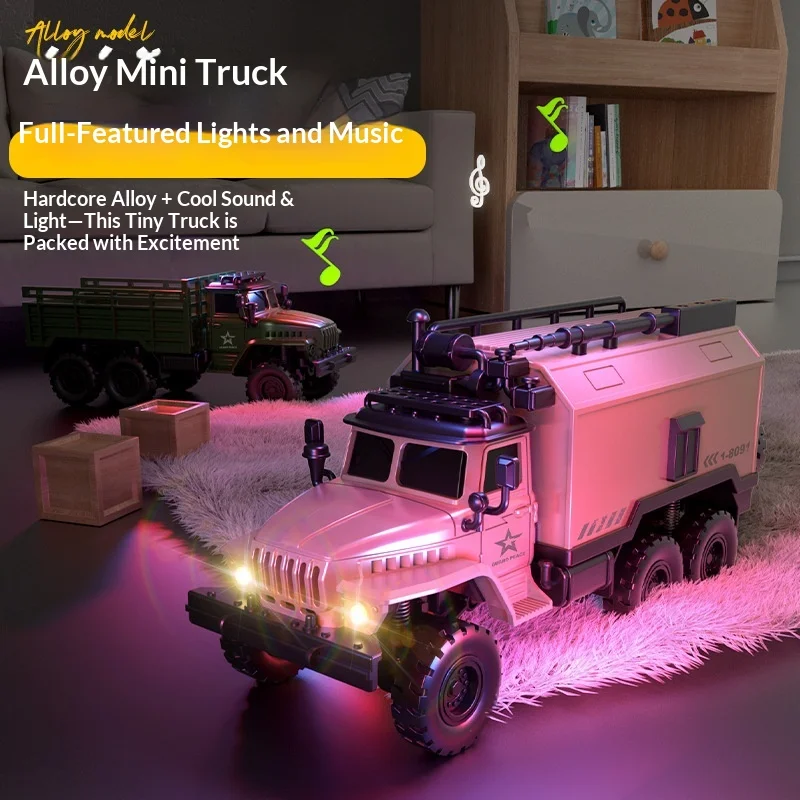Mini Rc Car 1:64 Alloy Military Truck Model, Bluetooth Remote Control Off-Road Transport Vehicle Desktop Hobby Collection Toy