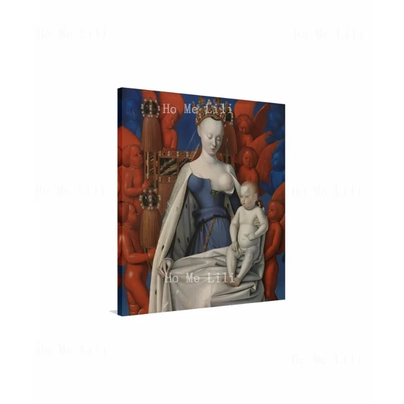 Póster impreso en lienzo de arte religioso, pintura famosa de pared de Jean Fouquet, la Virgen y el niño con ángeles 1452