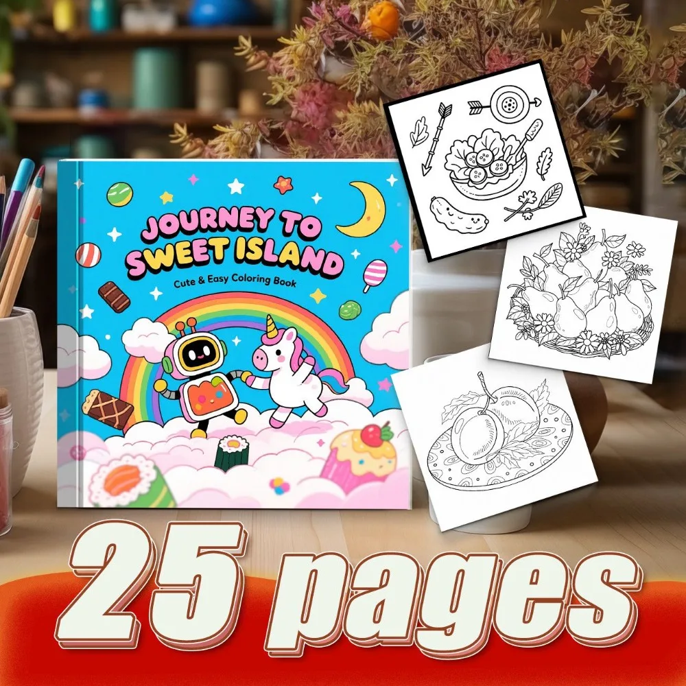 

Food Simple Line Coloring Book Parent Child Companion Stress Relief Healing Rich Food Themes Included Brushes
