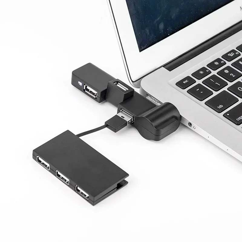 4 พอร์ต USB 2.0 Rotatable คอมพิวเตอร์ Trailing Quarter Splitter Hub Expander, สีดํา 480