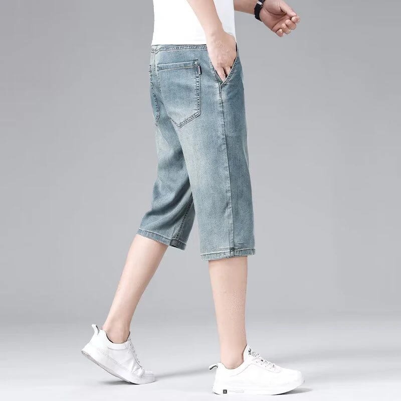 Summer Fashion Thin Calf-Length Denim Pants Streetwear Men Clothing Vintage Casual Pockets Straight Loose Versatile Blue Jeans